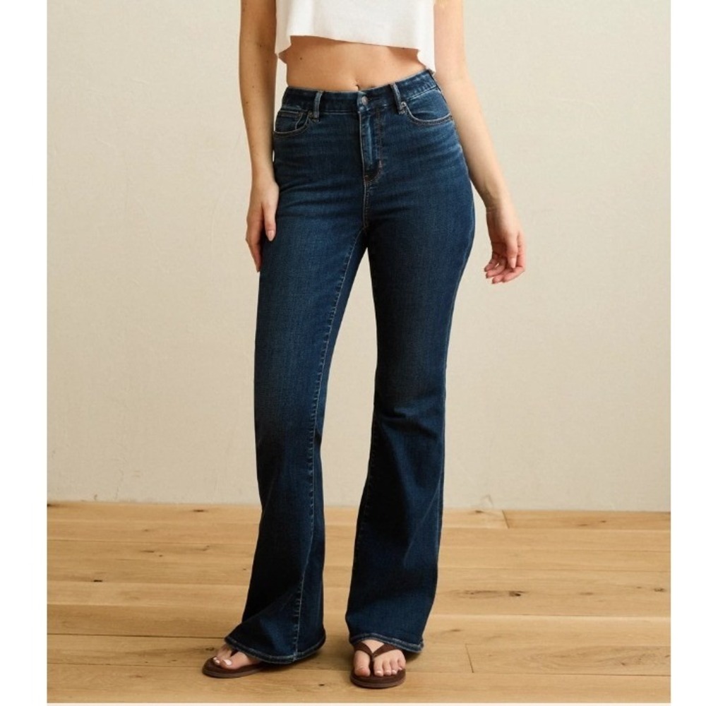 American Eagle Curvy Super Hi-Rise Flare Jeans Dark Wash Sz 20 Long Stretch EUC